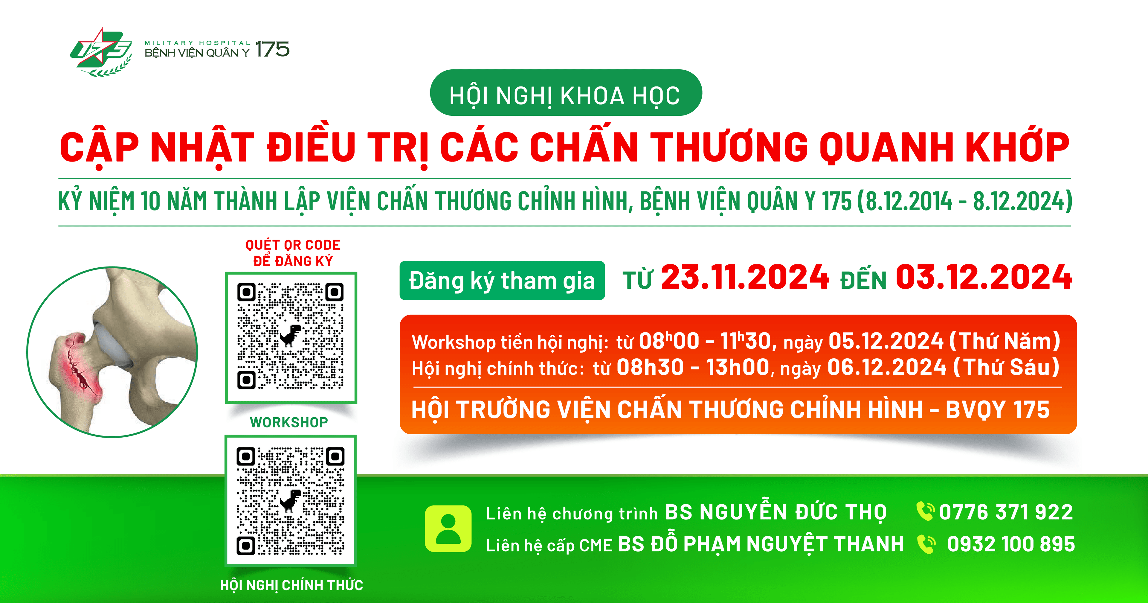 ĐĂNG KÝ THAM GIA HỘI NGHỊ KHOA HỌC KỶ NIỆM 10 NĂM THÀNH LẬP  VIỆN CHẤN THƯƠNG CHỈNH HÌNH, BỆNH VIỆN QUÂN Y 175