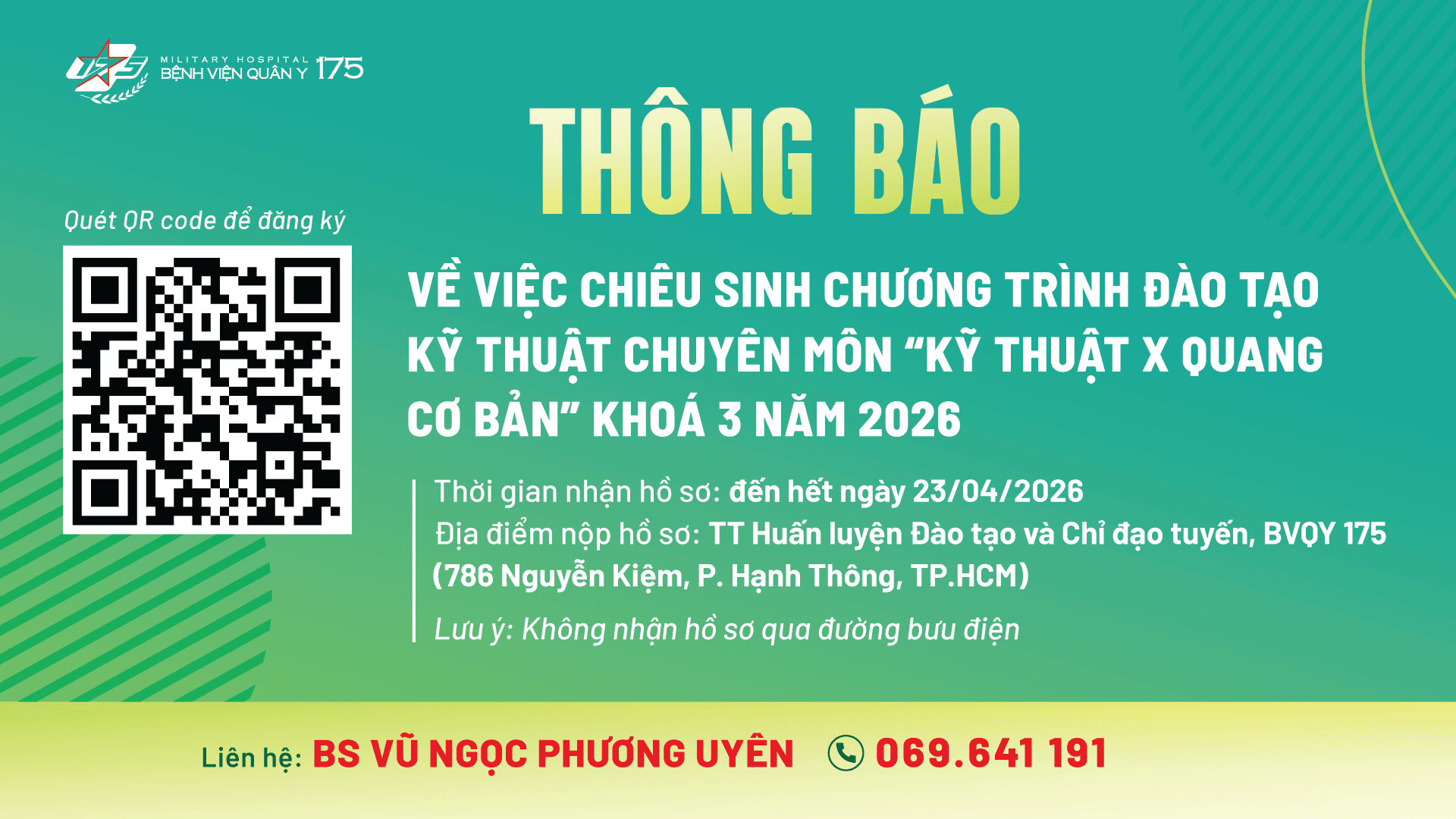 THÔNG BÁO
Về việc chiêu sinh chương trình đào tạo kỹ thuật chuyên môn “Kỹ thuật X quang cơ bản” Khoá 3 năm 2026
