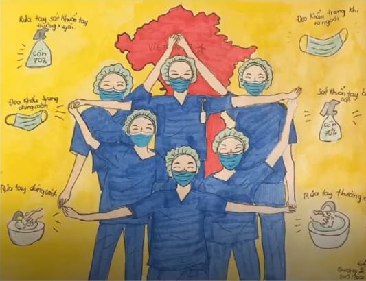 Tranh vẽ "Tri ân những chiến sĩ áo trắng" nhân dịp kỷ niệm 66 năm Ngày Thầy thuốc Việt Nam (27/2/1955 – 27/2/2021)