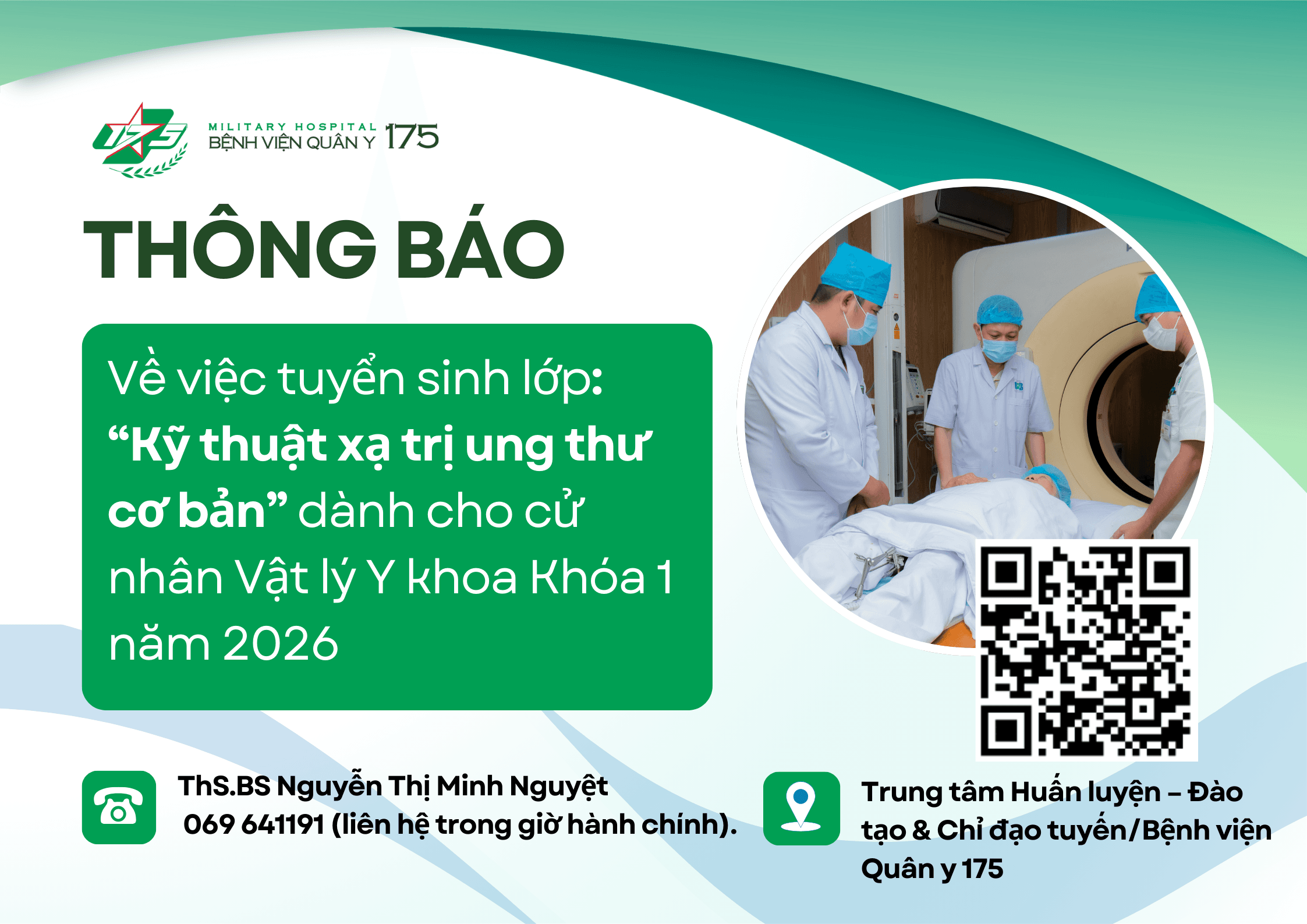 Thông báo tuyển sinh lớp “Kỹ thuật xạ trị ung thư cơ bản” dành cho cử nhân Vật lý Y khoa Khóa 1 năm 2026
