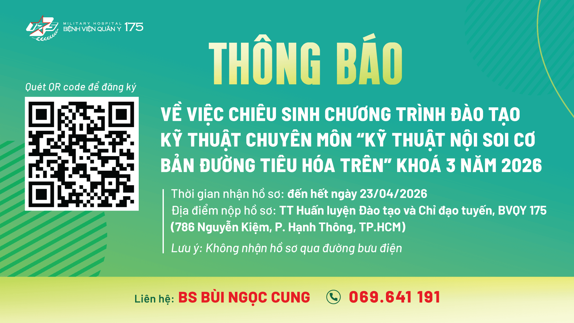 THÔNG BÁO Về việc chiêu sinh chương trình đào tạo kỹ thuật chuyên môn 
“Kỹ thuật nội soi cơ bản đường tiêu hóa trên” Khoá 3 năm 2026
