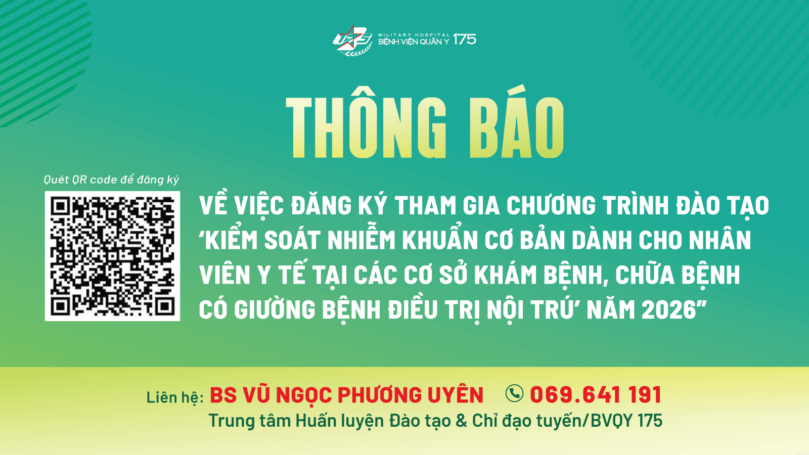 THÔNG BÁO Về việc đăng ký tham gia Chương trình đào tạo ‘Kiểm soát nhiễm khuẩn cơ bản dành cho nhân viên y tế tại các cơ sở khám bệnh, chữa bệnh có giường bệnh điều trị nội trú’ năm 2026