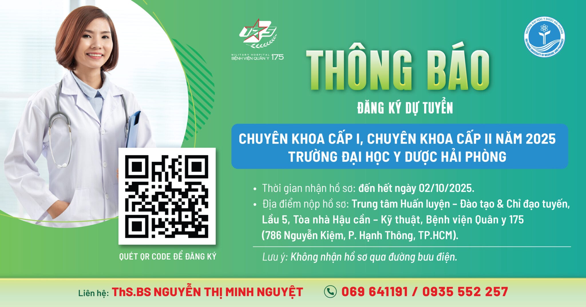 Thông báo đăng ký dự tuyển Chuyên khoa cấp I, Chuyên khoa cấp II năm 2025 Trường Đại học Y Dược Hải Phòng