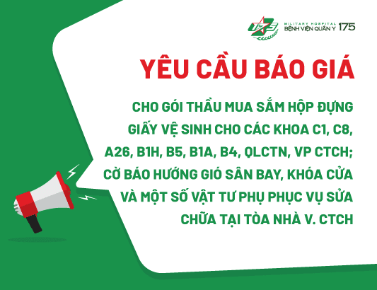 Yêu cầu báo giá cho gói thầu Mua sắm Hộp đựng giấy vệ sinh cho các khoa C1, C8, A26, B1H, B5, B1A, B4, QLCTN, VP CTCH; Cờ báo hướng gió sân bay, khóa cửa và một số vật tư phụ phục vụ sửa chữa tại tòa nhà V. CTCH