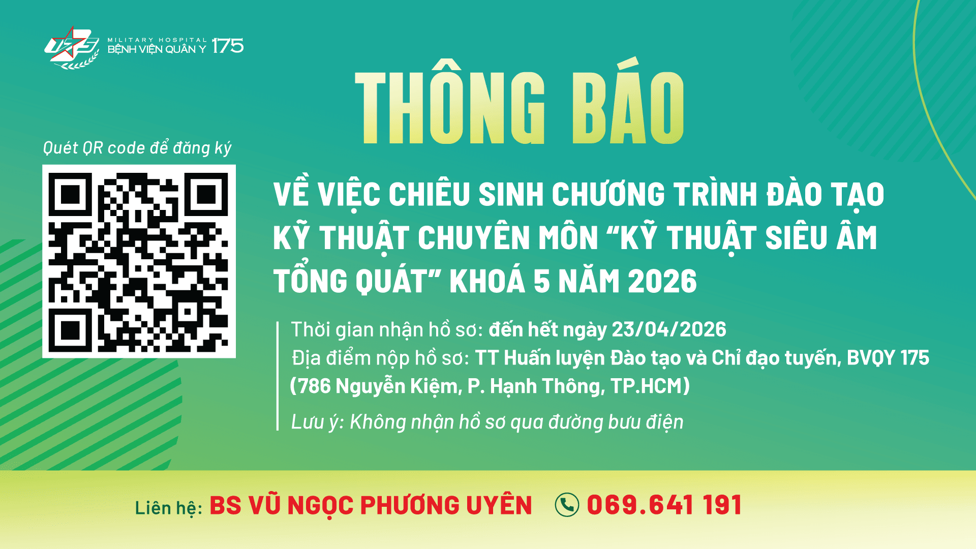 THÔNG BÁO
Về việc chiêu sinh chương trình đào tạo kỹ thuật chuyên môn “Kỹ thuật Siêu âm tổng quát” Khoá 5 năm 2026