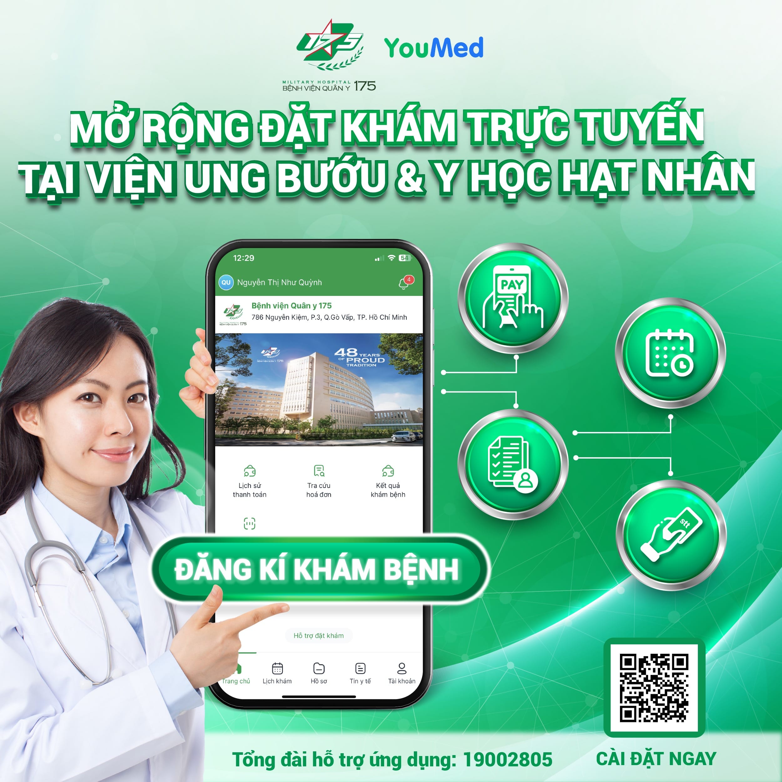 Bệnh viện Quân y 175 mở rộng đặt khám trực tuyến tại Viện Ung bướu và Y học hạt nhân