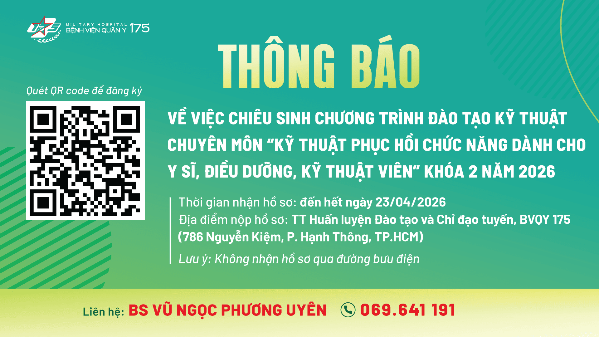 THÔNG BÁO
Về việc chiêu sinh chương trình đào tạo kỹ thuật chuyên môn “Kỹ thuật phục hồi chức năng dành cho Y sĩ, Điều dưỡng, Kỹ thuật viên” Khóa 2 năm 2026