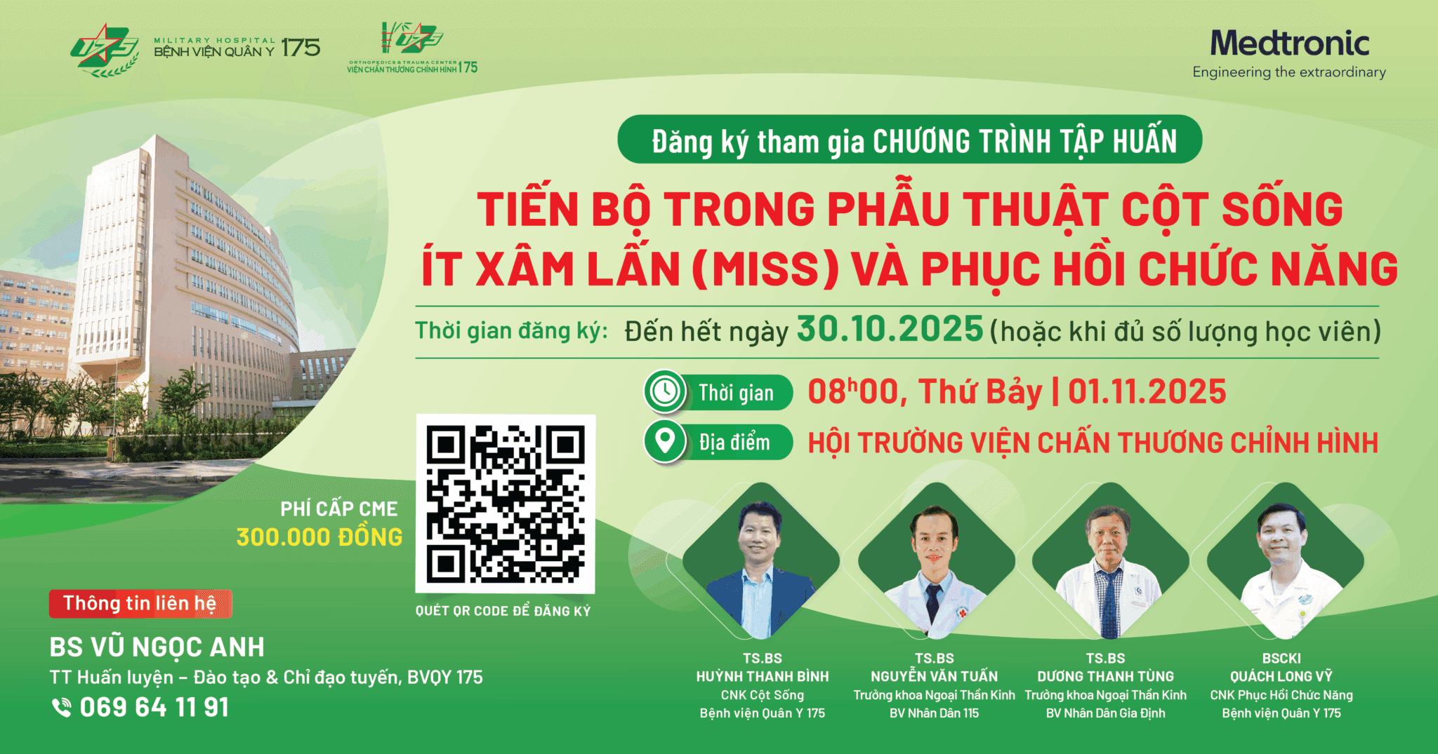 Đăng ký tham gia chương trình tập huấn “Tiến bộ trong phẫu thuật cột sống ít xâm lấn (MISS) và phục hồi chức năng”