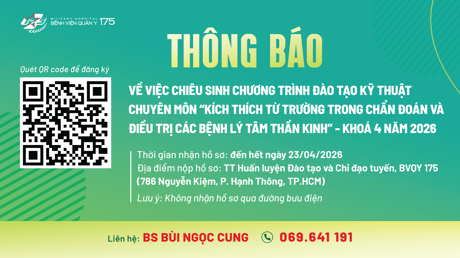 THÔNG BÁO Về việc chiêu sinh chương trình đào tạo kỹ thuật chuyên môn “Kích thích từ trường trong chẩn đoán và điều trị các bệnh lý tâm thần kinh” - Khoá 4 năm 2026